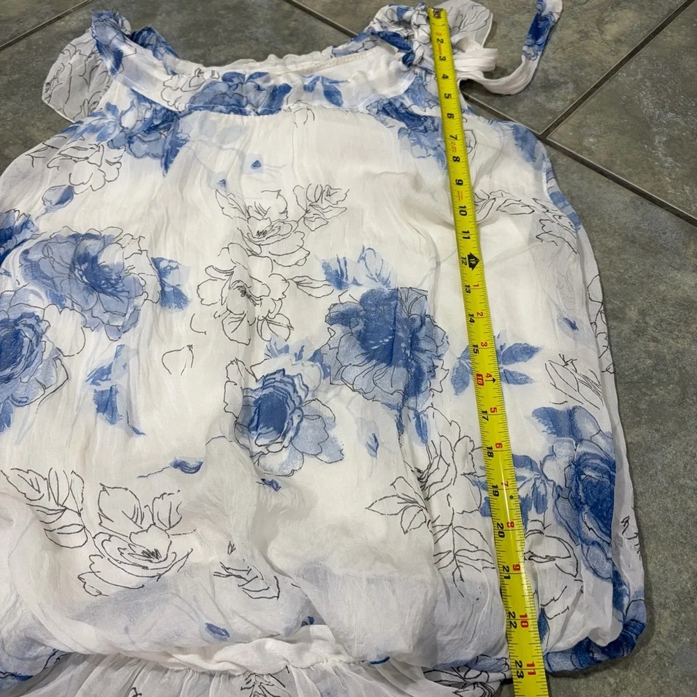 Guisy Made In Italy Top Sz S  Women's White Blue Floral Silk Lined Cottagecore - Picture 10 of 10